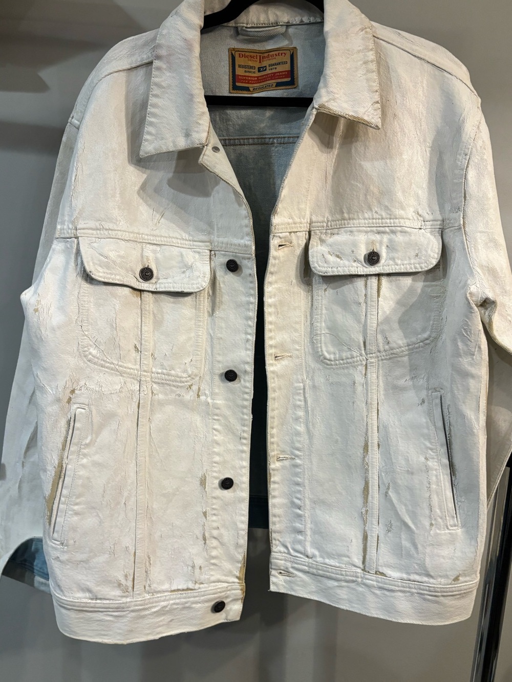 Rare ✨ Diesel painted white Denim Jacket Distressed Men’s size XL